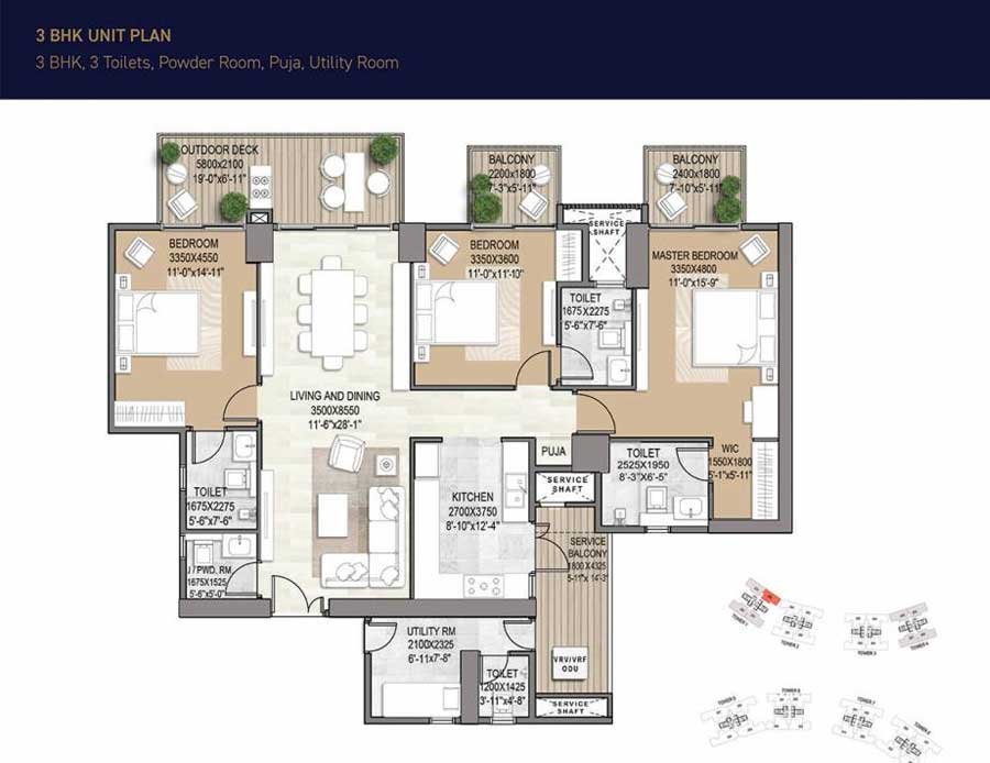 coloured 3 bhk price list floor plan